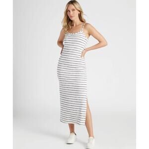Gilli Striped Midi Tank Dress White Black Side Slit Stretch Size M NWOT